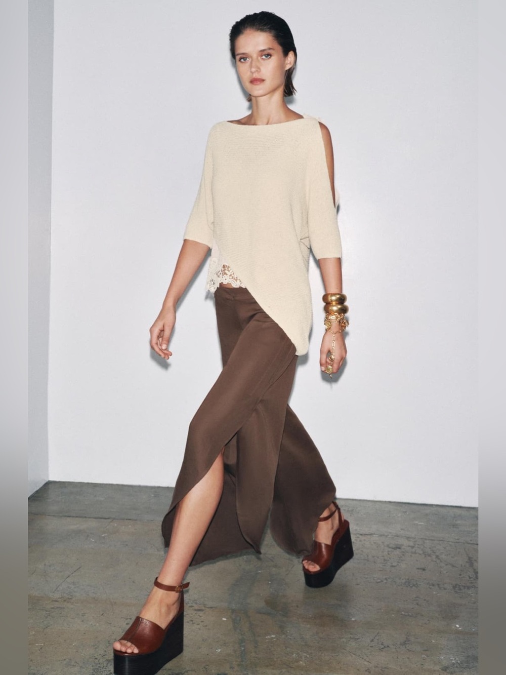 Zara Brown Wrap-Front Wide Leg Trousers